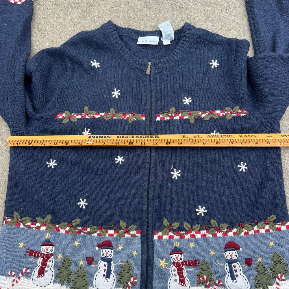Vintage Croft and Barrow Blue Americana Snowman Winter Christmas Cardigan LARGE - Picture 8 of 10